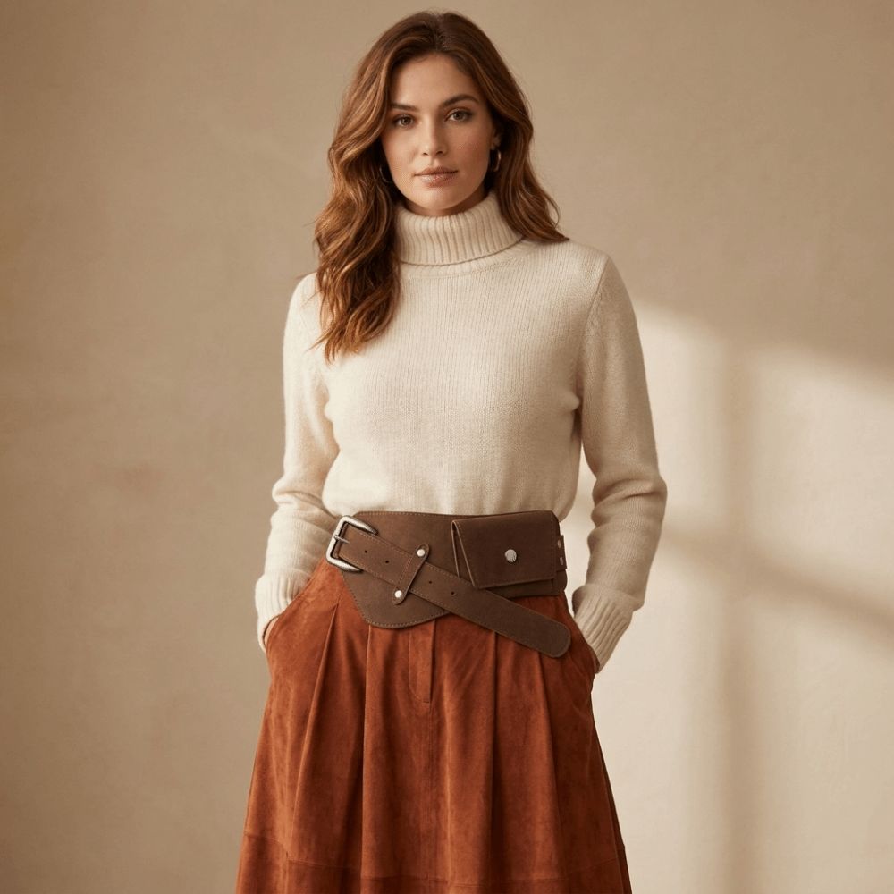 Belt Bag Leather Wide - Western Cowboy-Stil PU-Gürtel mit Dornschließe, breiter
