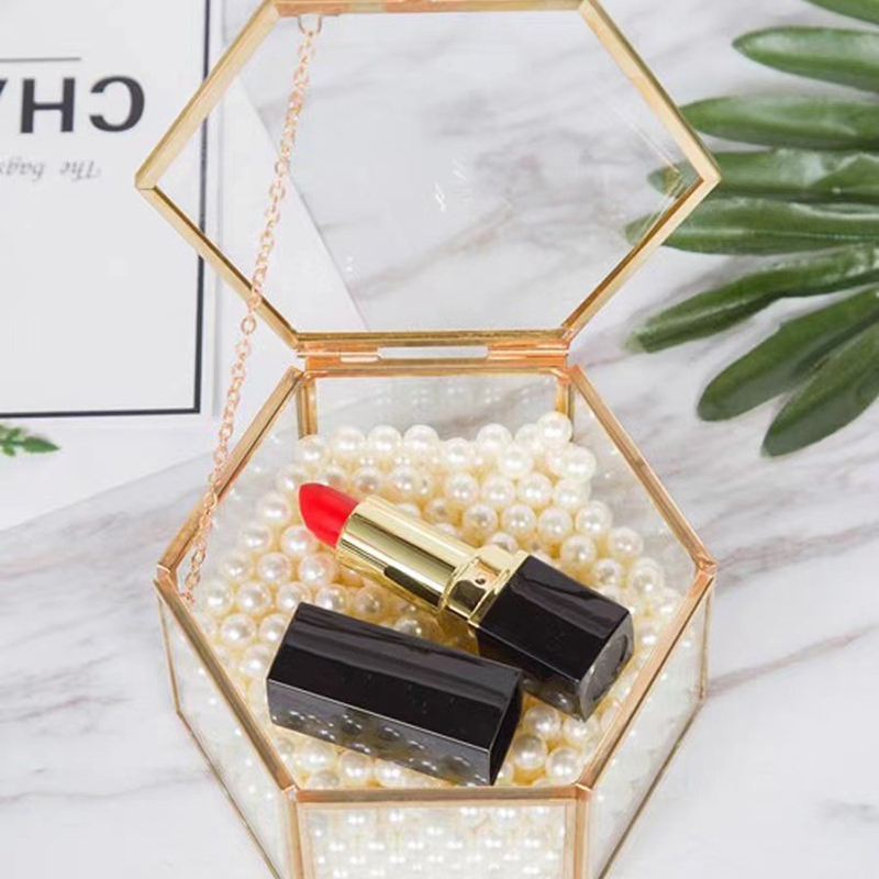 Luxury Bags List - Hochwertige sechseckige Ringbox aus goldenem Glas,
